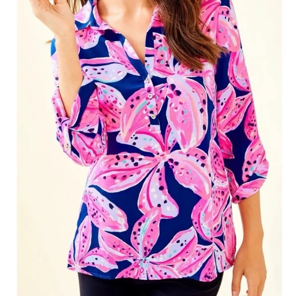 Lilly Pulitzer Everglades Top - Wild Child Print (Pink Floral) | Size S